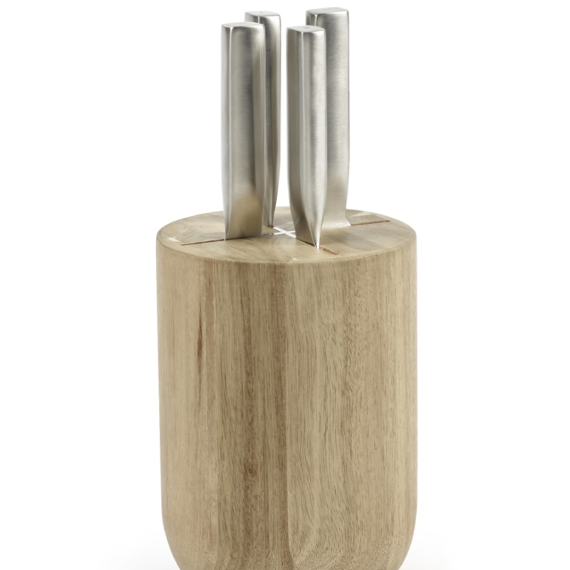 Set de 4 cuchillos de acero + base de madera de la colección BASE diseñada por Piet Boon